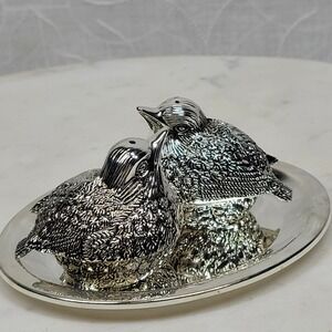 Towle Salt Pepper Shaker Set 2" Birds On A Tray Silverplated NWOT
